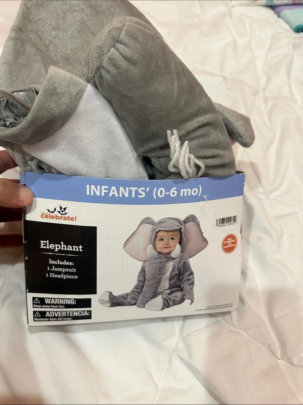 NEW Celebrate! Infant Gray Elephant Costume (0-6 mo) - Jumpsuit & Headpiece